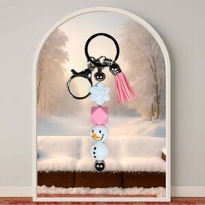 Charming Snowman Keychain with Pink and White Accents